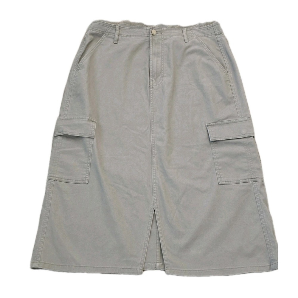 a.n.a High Rise‎ Olive Green Cargo Front Slit Midi Skirt Women's Size 12 Modest